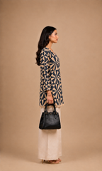 Navy Blue & Beige Geometric Printed Short Kurti