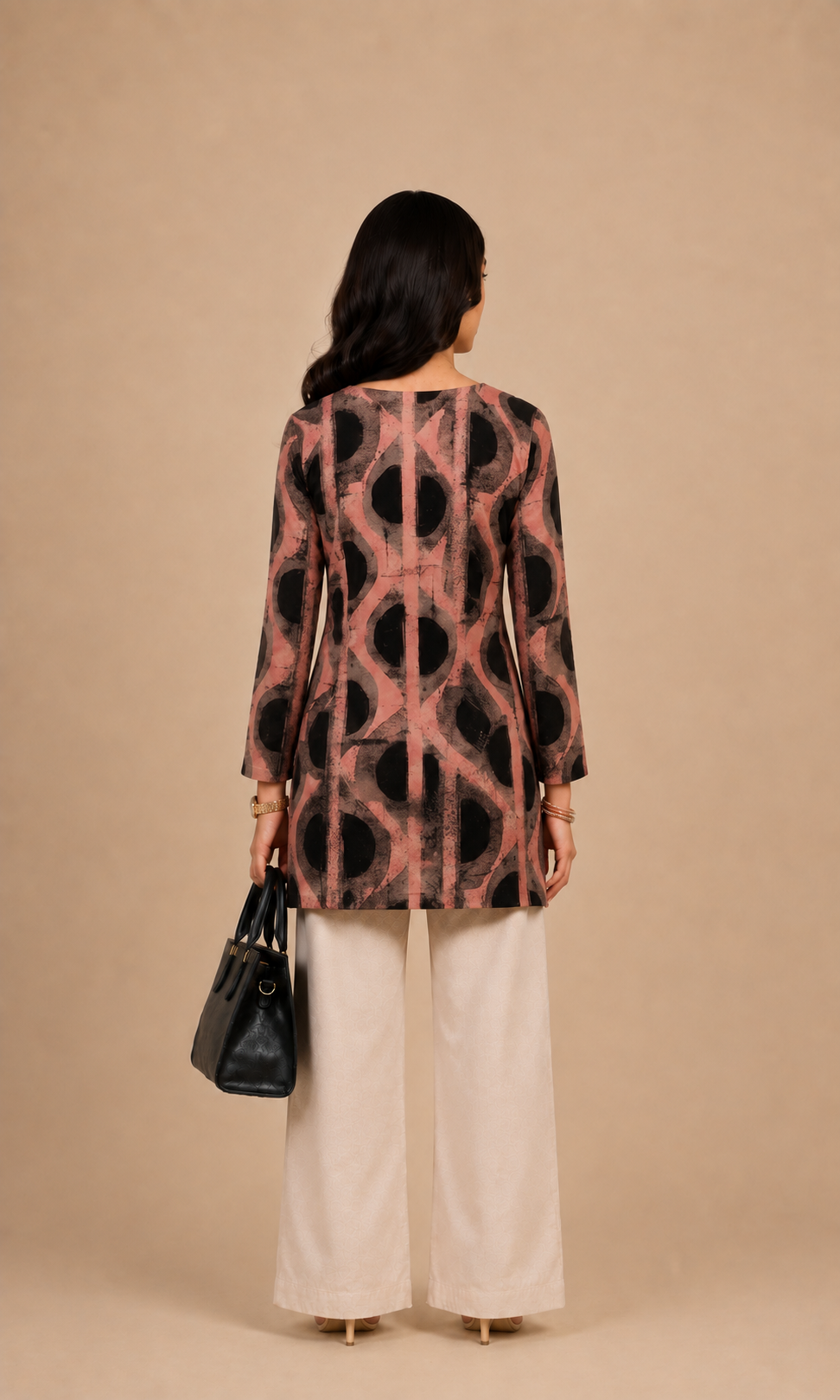 Rust Brown & Black Abstract Printed Short Kurti