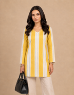 Mustard Yellow & White Striped Short Kurti