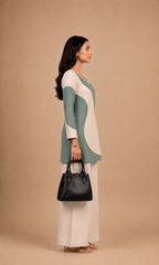 Sage Green & Off White Printed Kurti