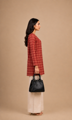 Red Checkered Straight Kurti