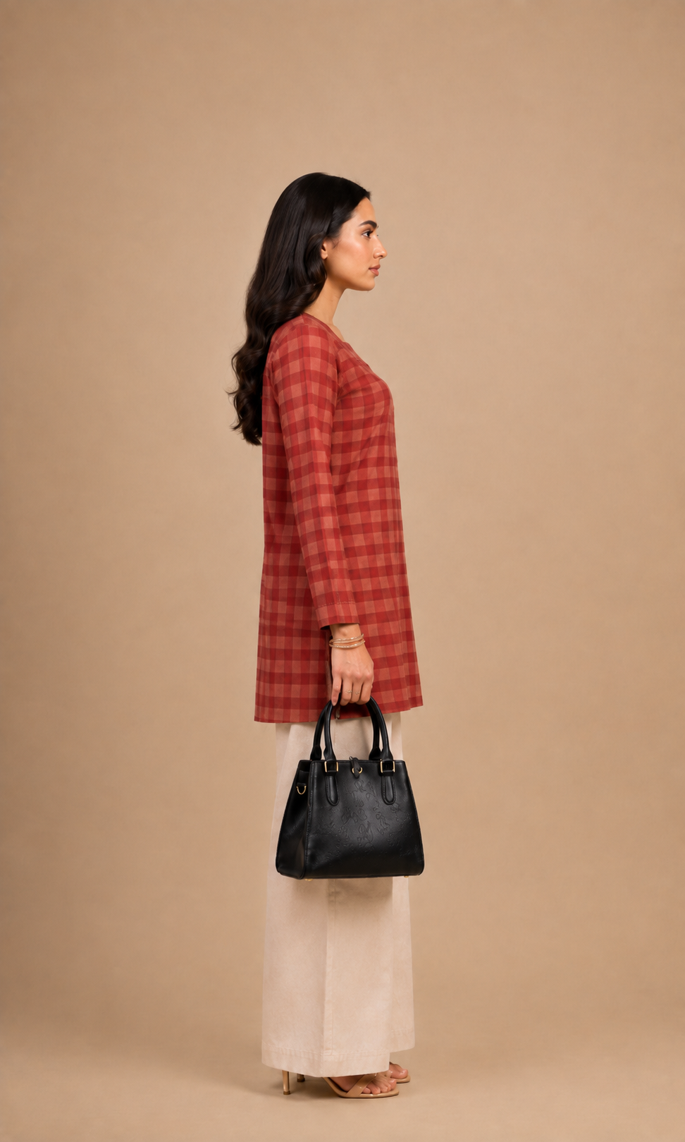 Red Checkered Straight Kurti