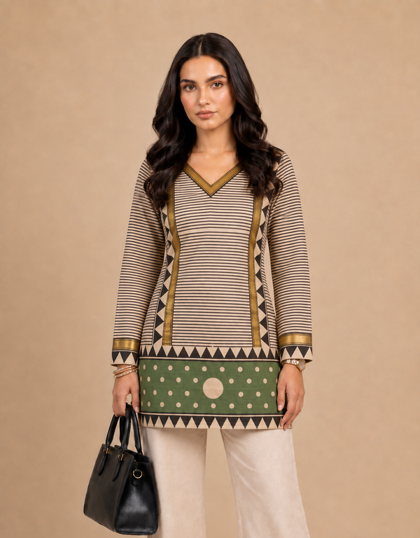Printed Striped & Geometric Straight Kurti