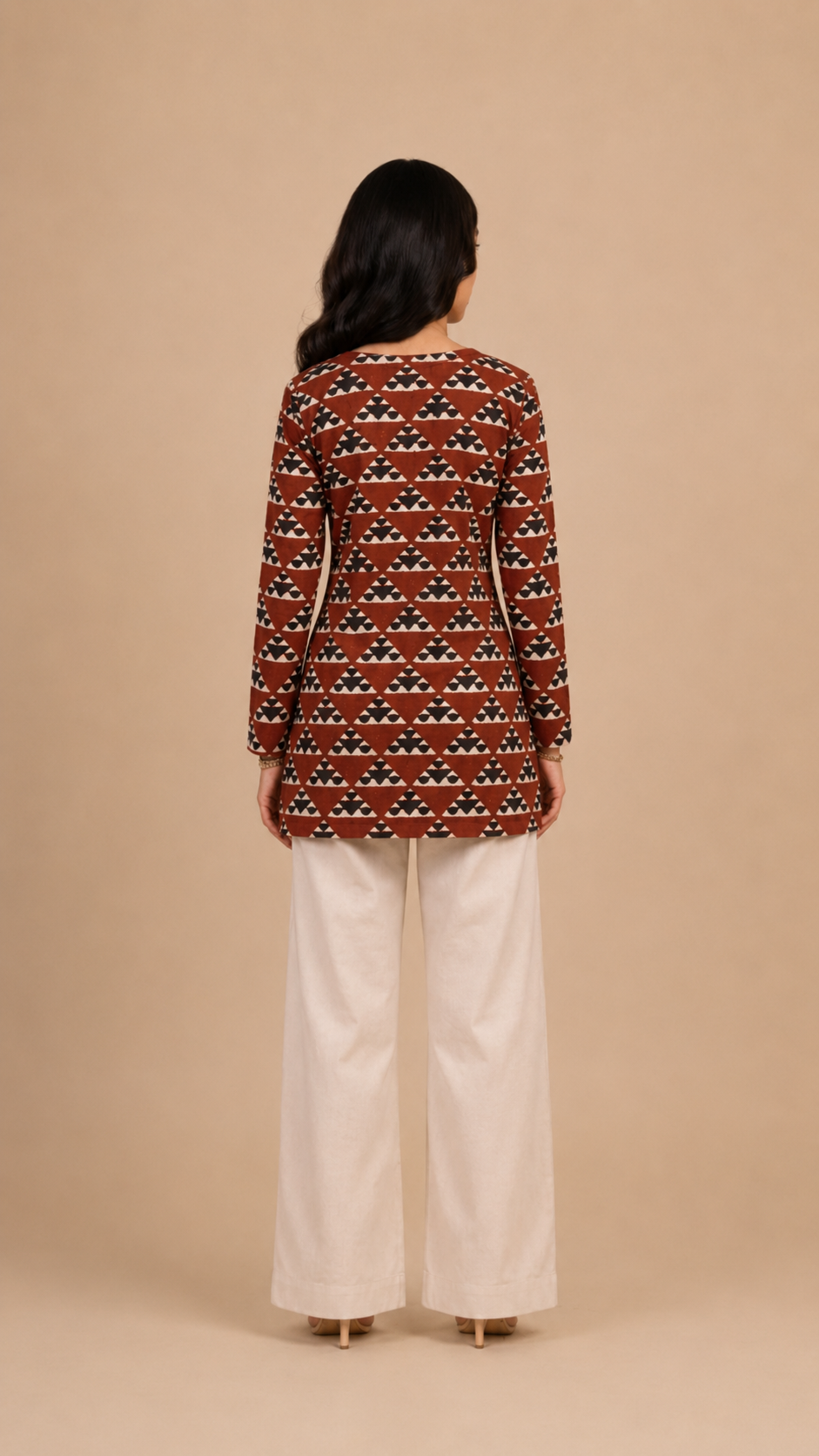 Rust Brown Geometric Printed Straight Kurti
