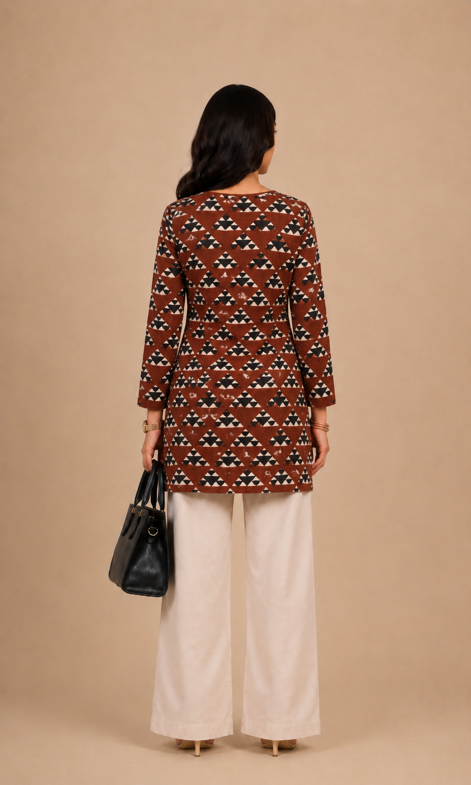 Rust Brown Geometric Printed Straight Kurti