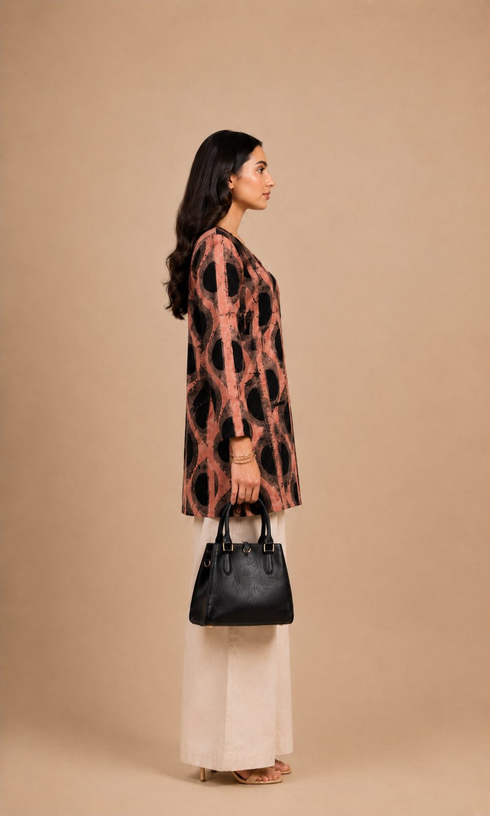 Rust Brown & Black Abstract Printed Short Kurti