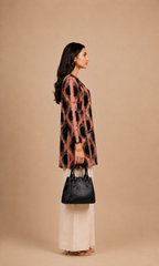 Rust Brown & Black Abstract Printed Short Kurti