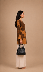 Mustard Brown Floral Printed Straight Short Kurti