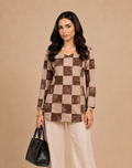 Brown Checkered Short Kurti