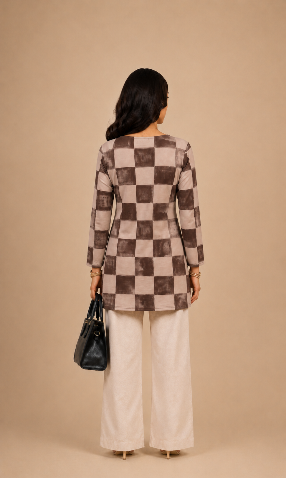 Brown Checkered Short Kurti