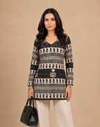 Black & Ivory Printed Short Kurti