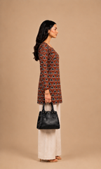 Rust Brown Geometric Printed Straight Kurti