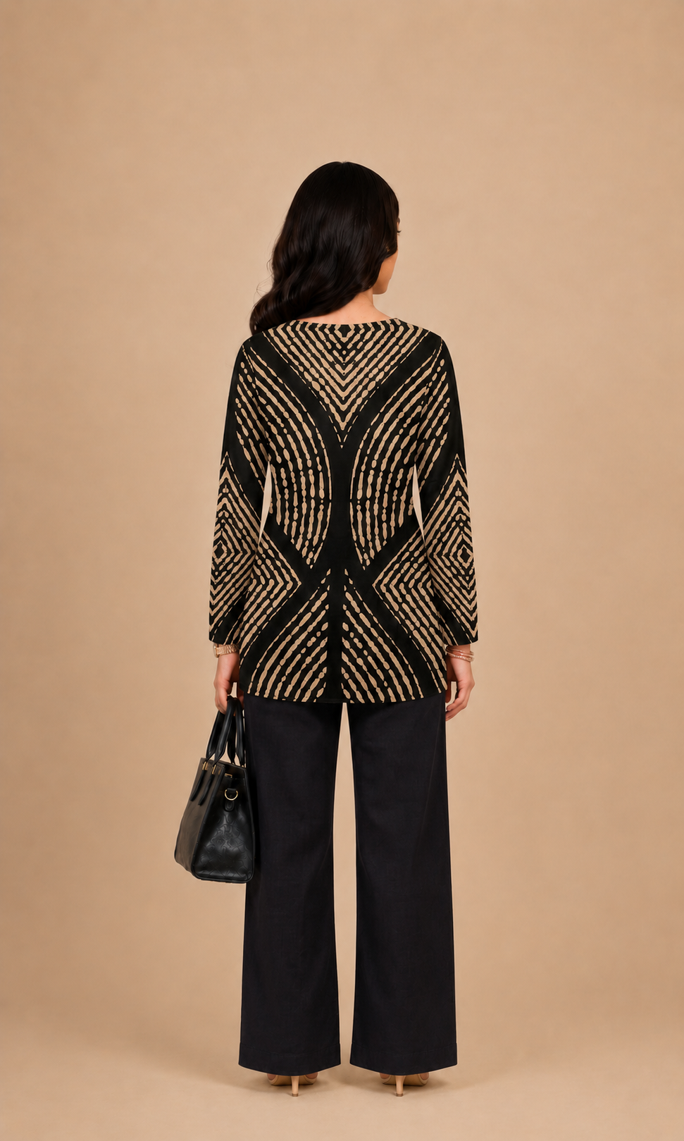 Black & Beige Geometric Printed Kurti