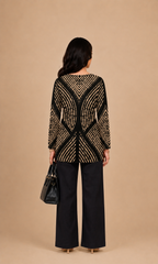 Black & Beige Geometric Printed Kurti