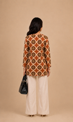 Rust Orange And Olive Printed Short Kurti