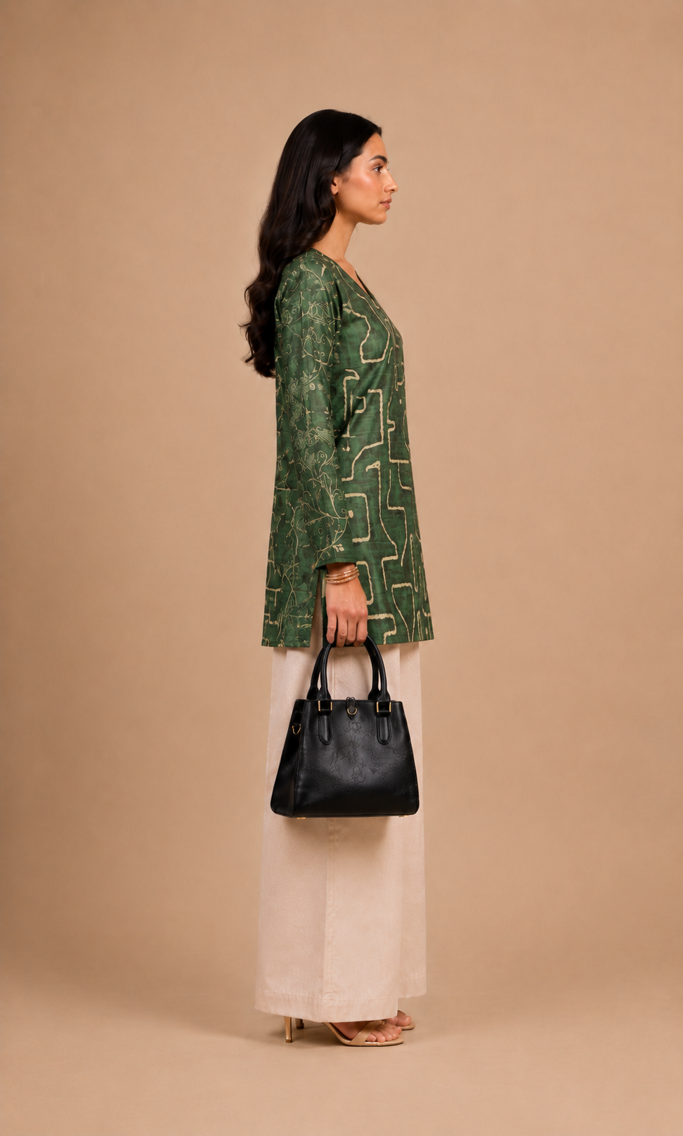 Forest Green Abstract Printed Straight Kurti