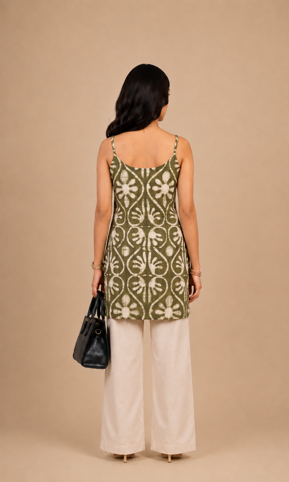 Olive Green Floral Printed short Kurti