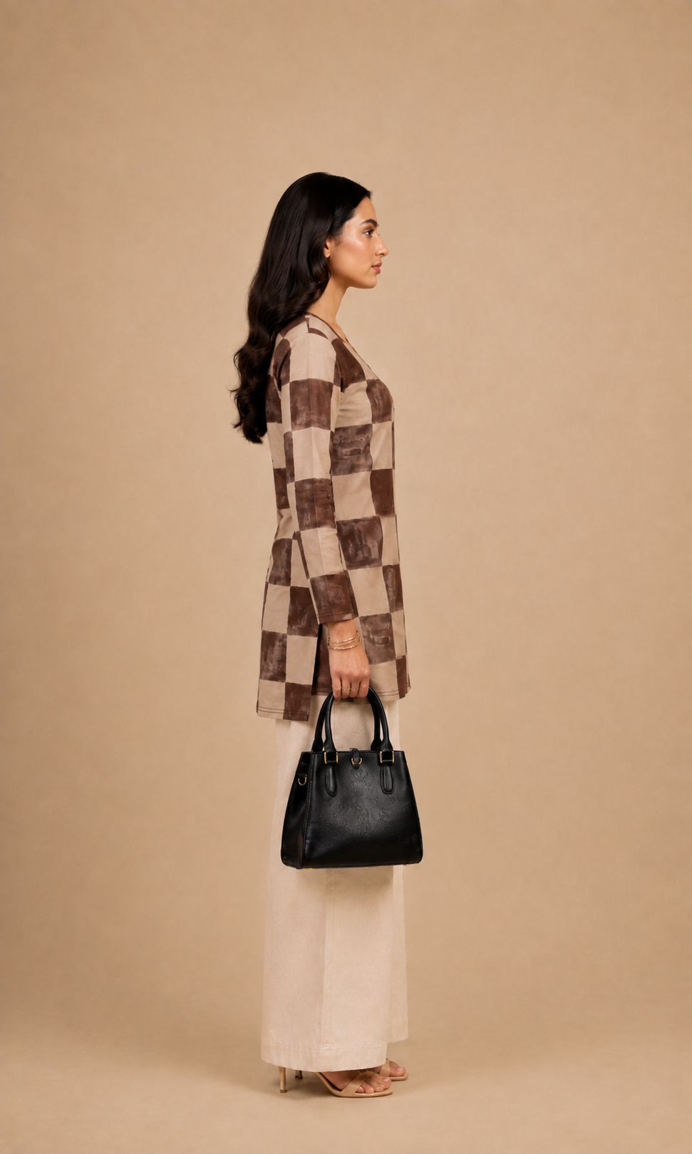 Brown Checkered Short Kurti
