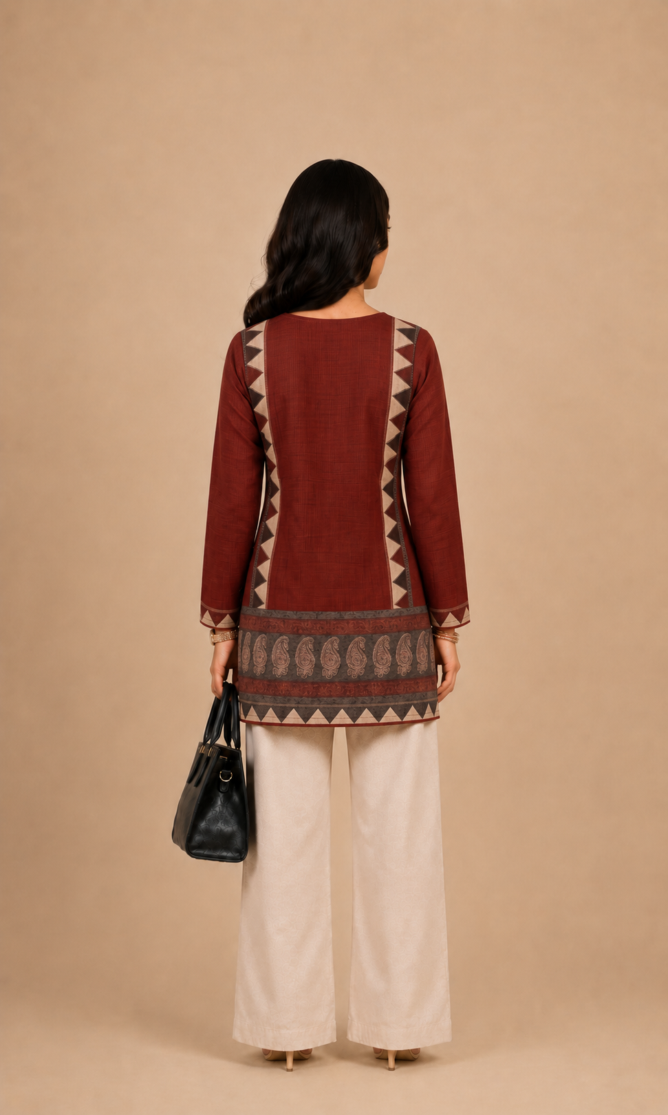 Rust Brown Printed Short Kurti