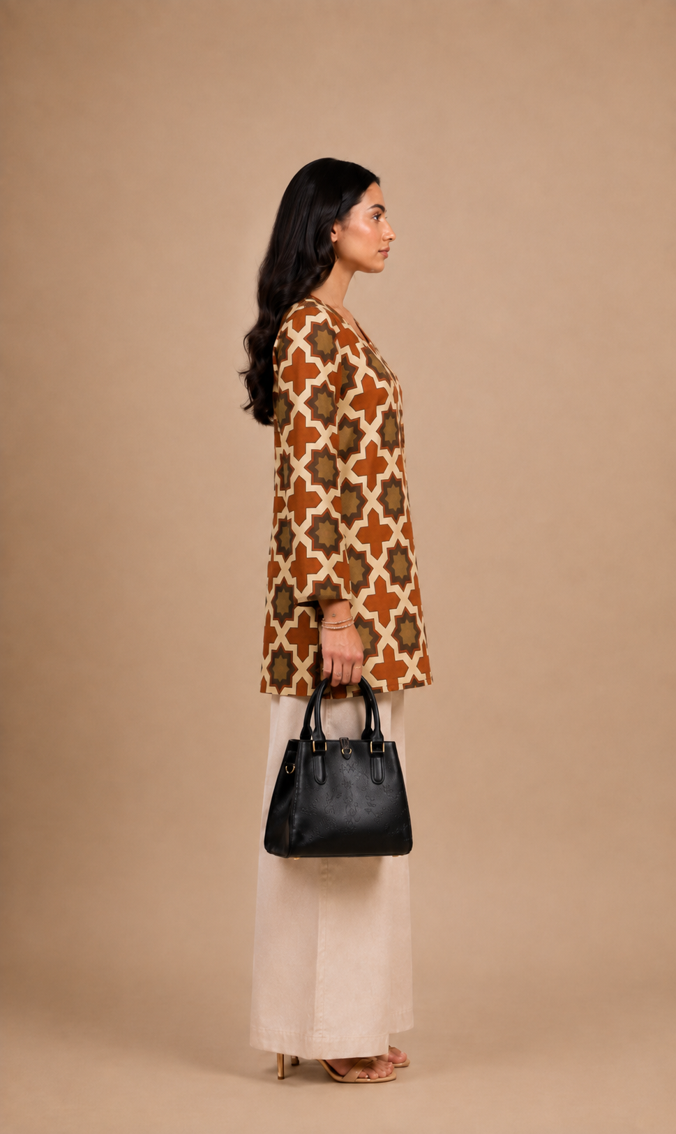 Rust Orange And Olive Printed Short Kurti