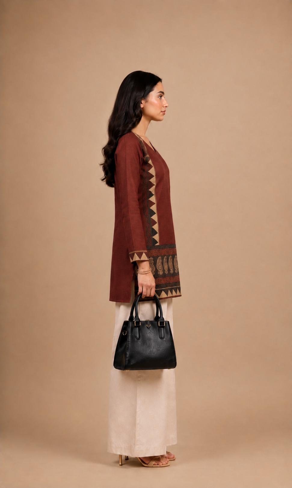 Rust Brown Printed Short Kurti