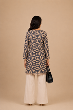 Navy Blue & Beige Geometric Printed Short Kurti