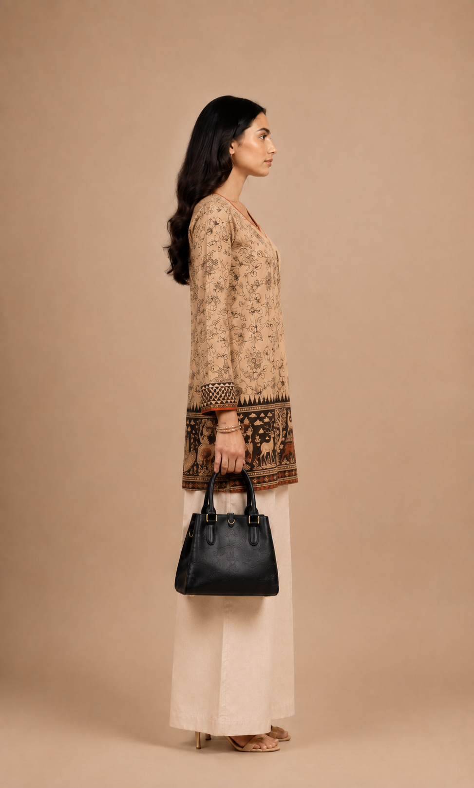 Beige Kalamkari Printed Kurti