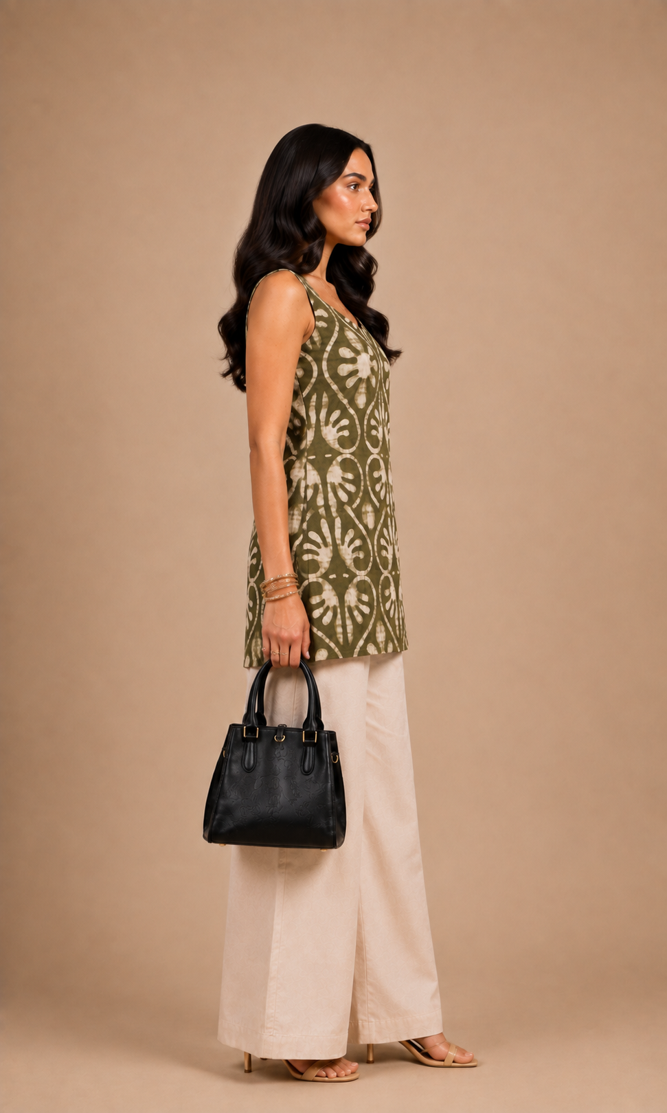 Olive Green Floral Printed short Kurti