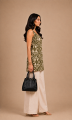 Olive Green Floral Printed short Kurti