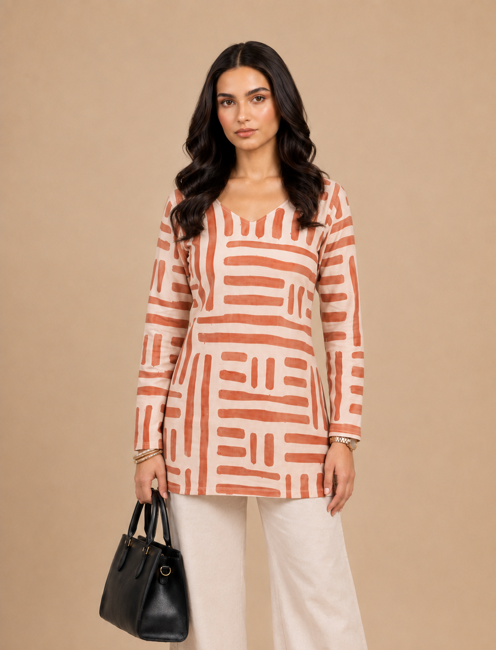 Peach Printed Short Kurti