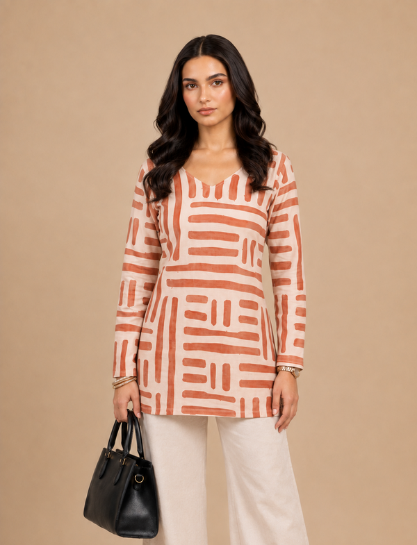 Peach Printed Short Kurti
