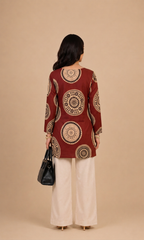 Maroon Round Printed Rayon Kurti