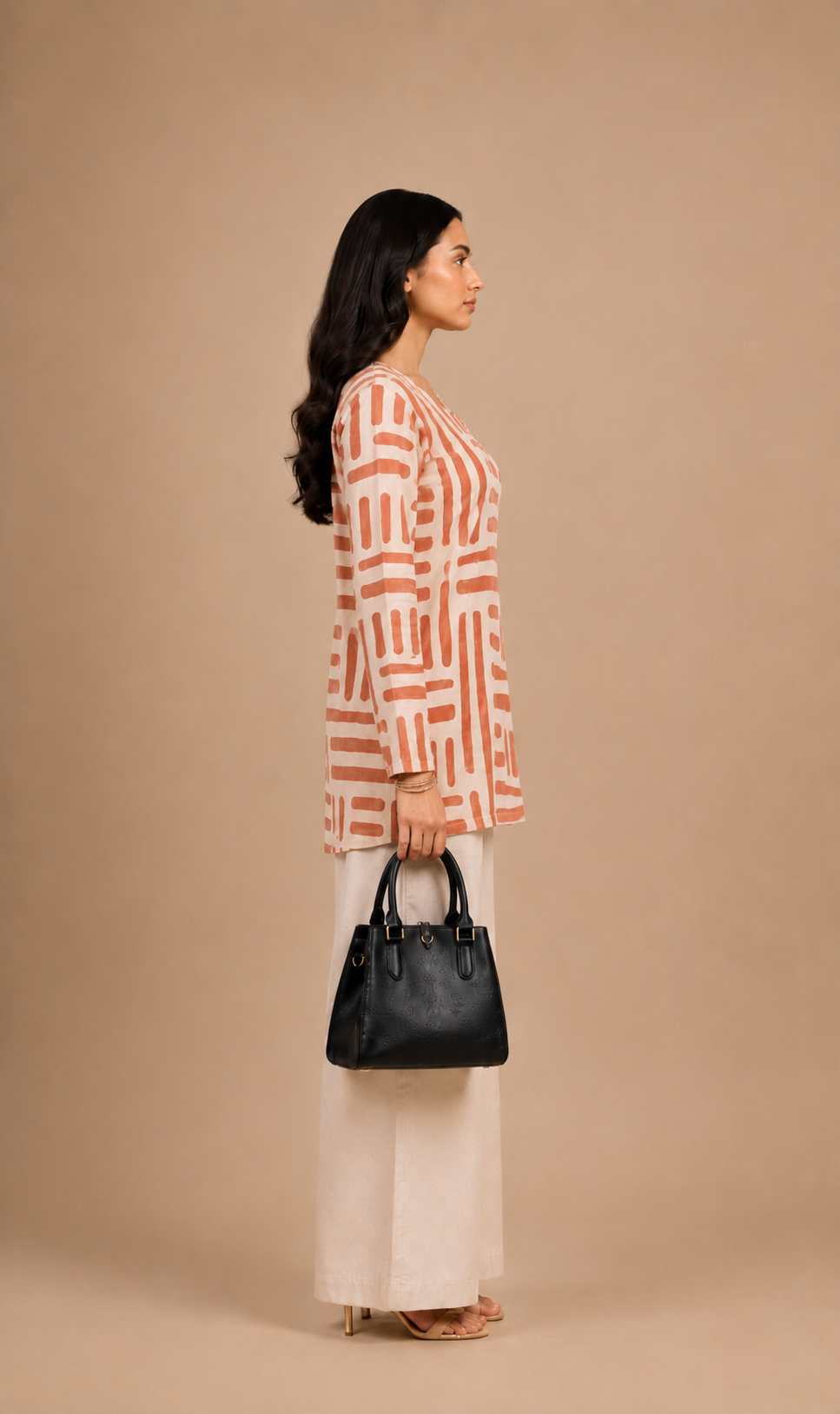 Peach Printed Short Kurti