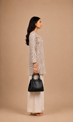 Beige Abstract Printed V-Neck Kurti