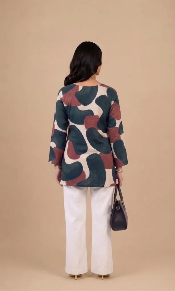 Abstract Earth Tone Print Short Kurti