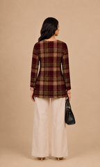 Maroon & Olive Checkered Short Kurti