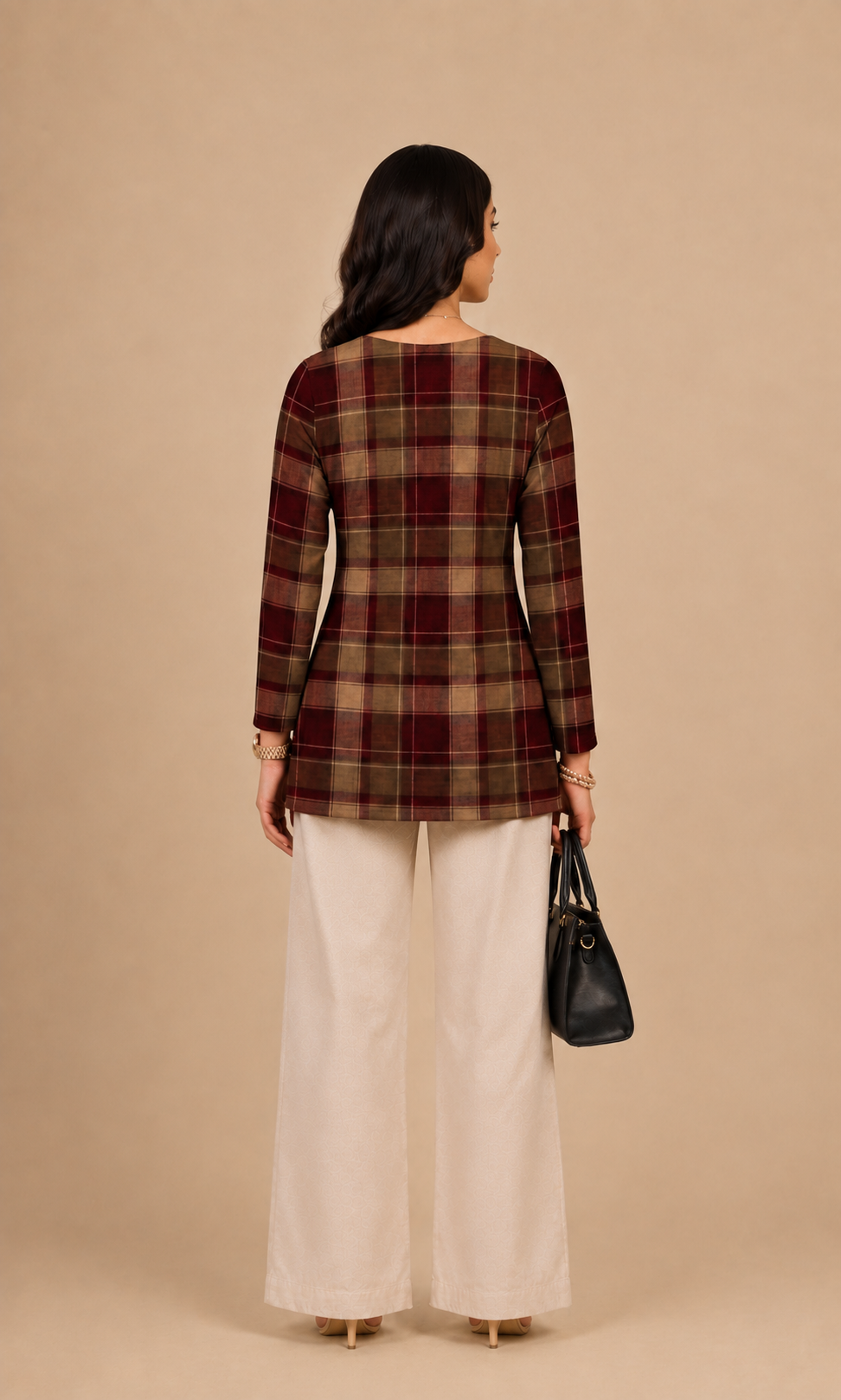Maroon & Olive Checkered Short Kurti