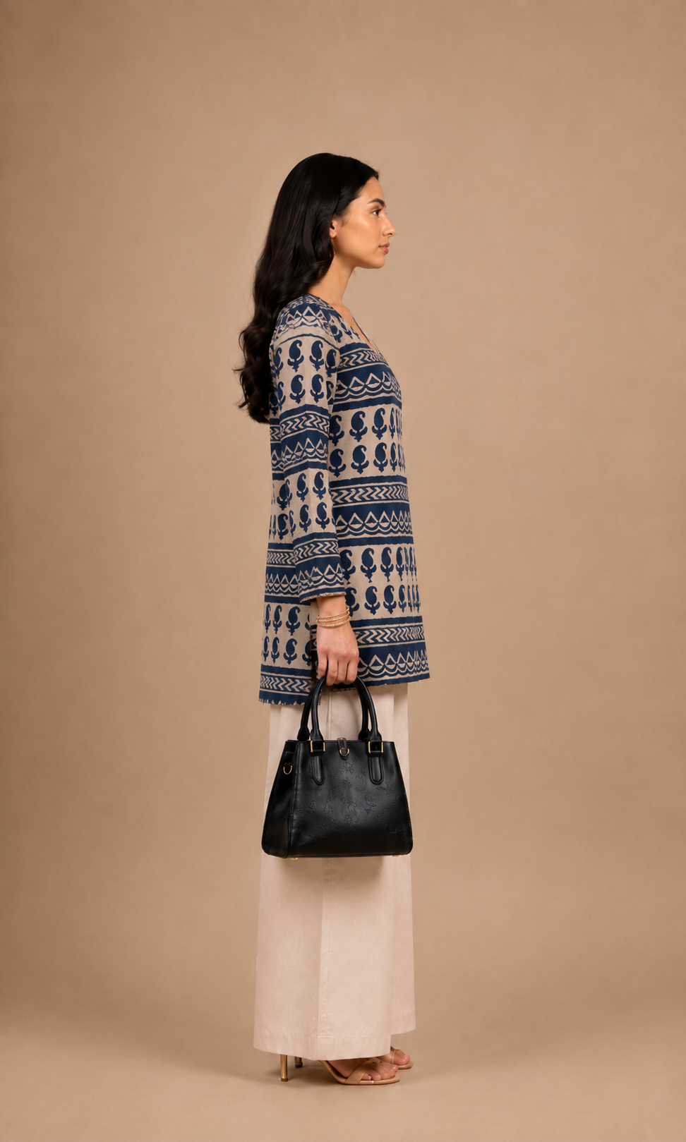 blue and ivory printed short kurti