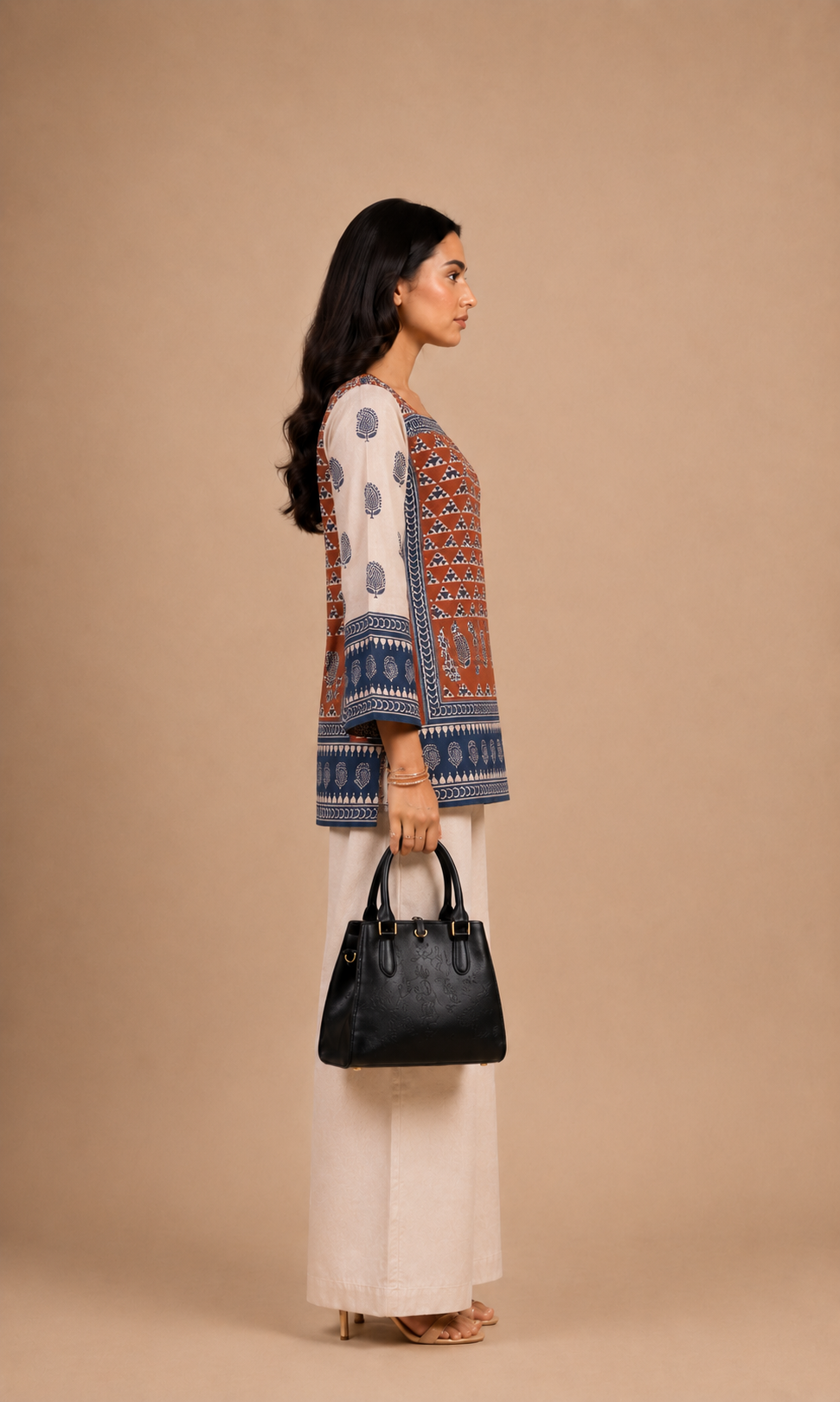 krishna Rust Printed Cotton Short Kurti
