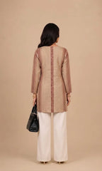 Beige & Maroon Printed Short Kurti