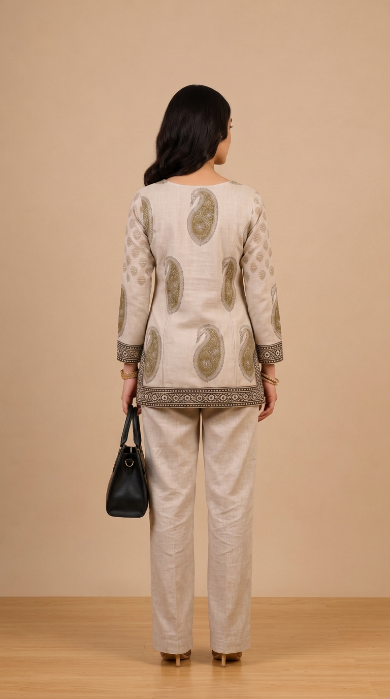 Cream Printed Short Kurti