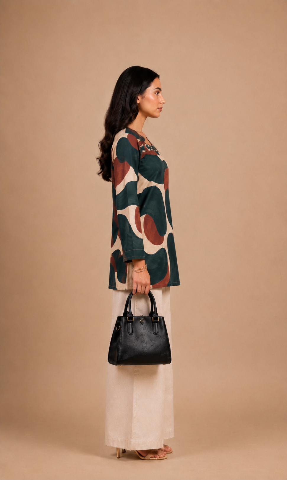 Abstract Earth Tone Print Short Kurti