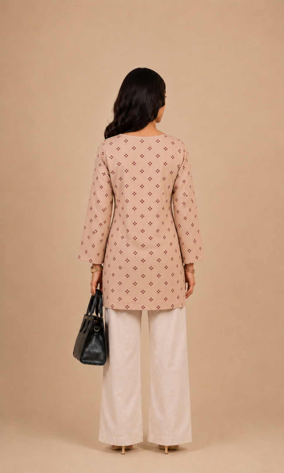 beige and maroon color printed short kurti