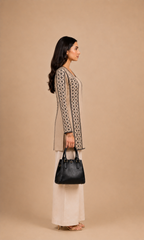 Beige & Black Panel Printed Straight Kurti