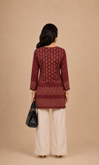 Maroon Printed Short Rayon Kurti