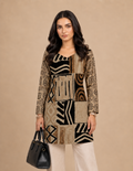 Beige & Black Abstract Printed Short Kurti