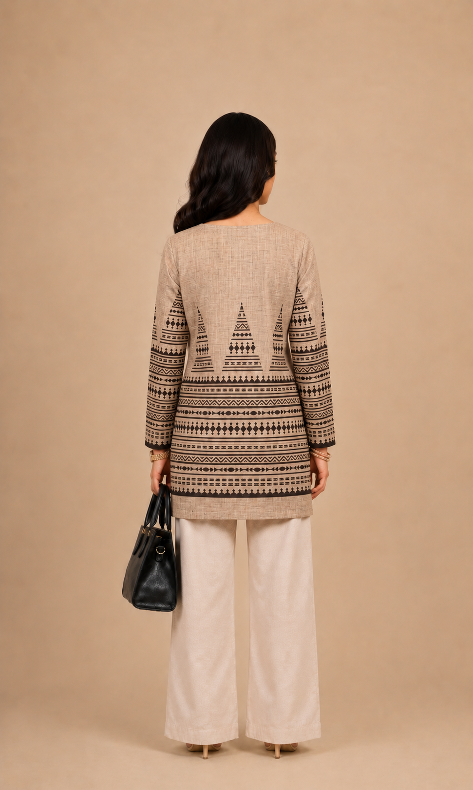 Beige Printed Short Kurti