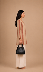 Beige & Maroon Printed Short Kurti