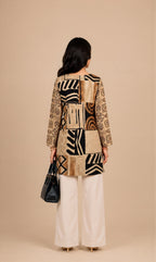 Beige & Black Abstract Printed Short Kurti