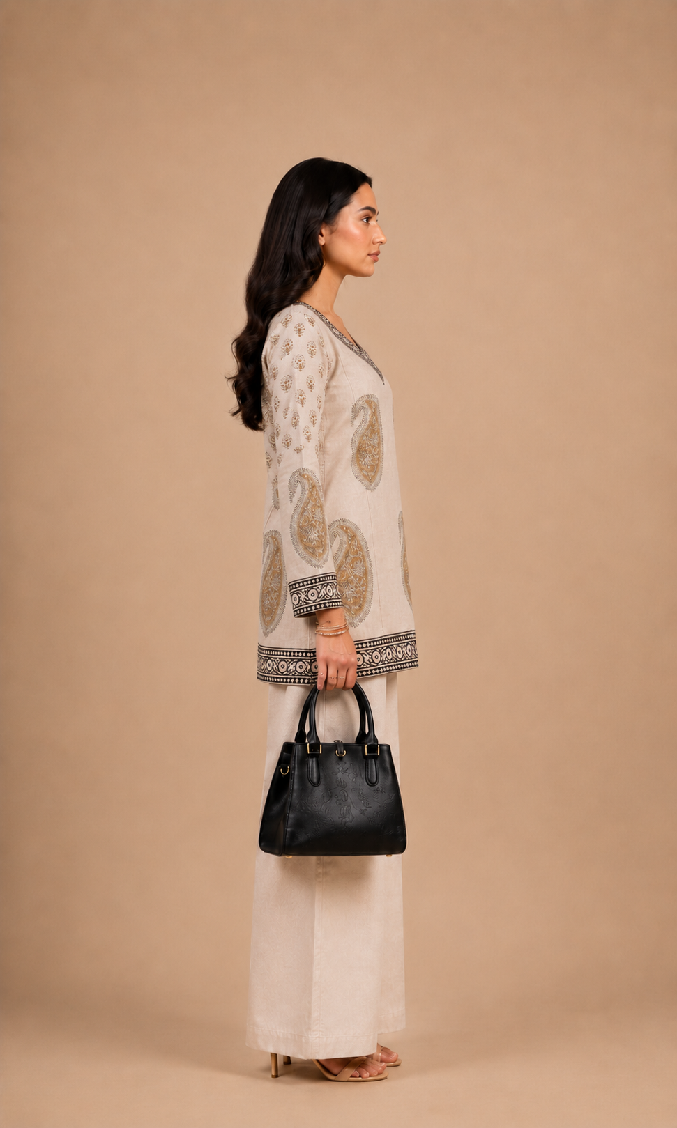Cream Printed Short Kurti
